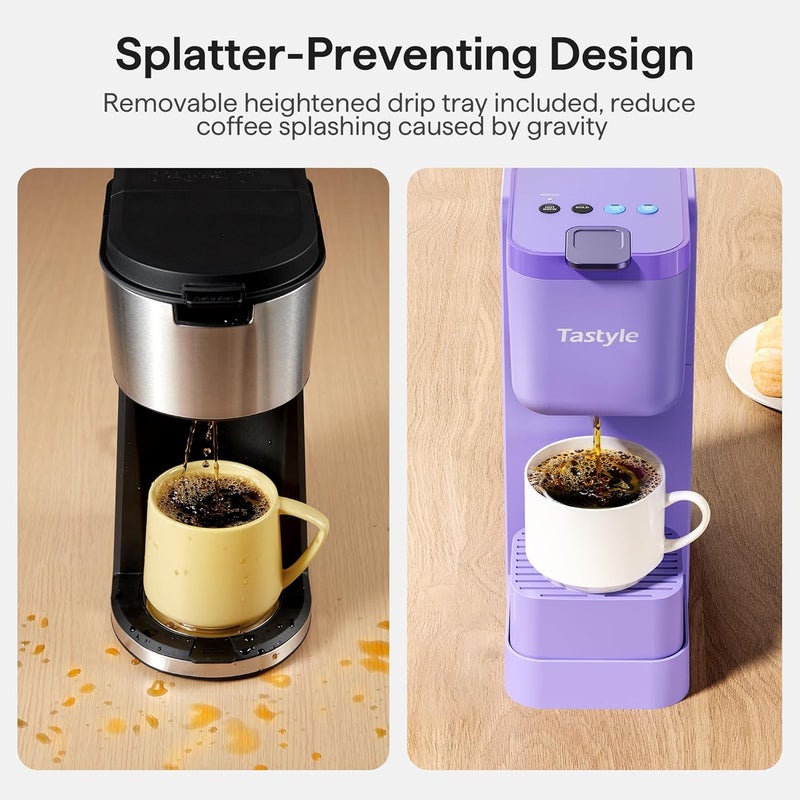 Tastyle Single Serve Coffee Maker for K Cup, Ground and Tea, Hot and Iced Coffee Machines with Bold Setting, 6 to 16 Oz Brew Sizes, Compact for Small Spaces, Purple (2.0 Version) - Image 3